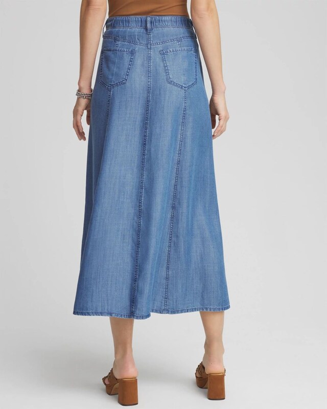 Lightweight Denim Fly Front Midi Skirt - image 3